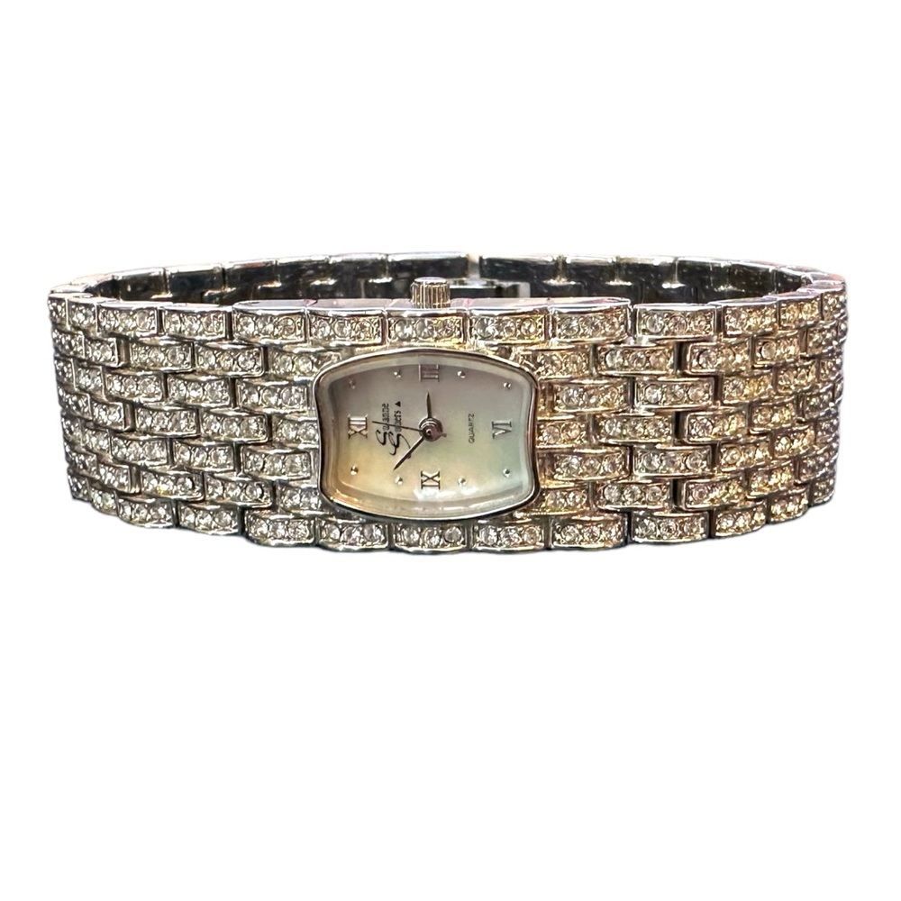 Suzanne Somers Womens Silver Tone Mother Pearl Face Stainless Steel Watch